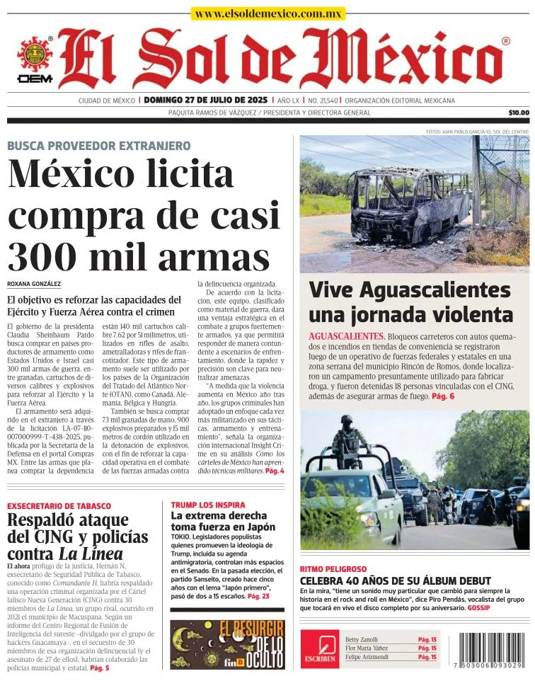 Portada de El Sol de Mexico