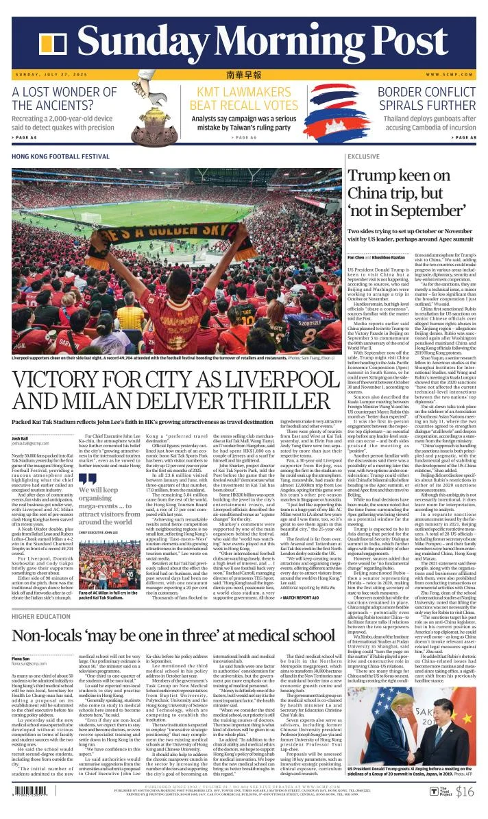 Portada de South China Morning Post