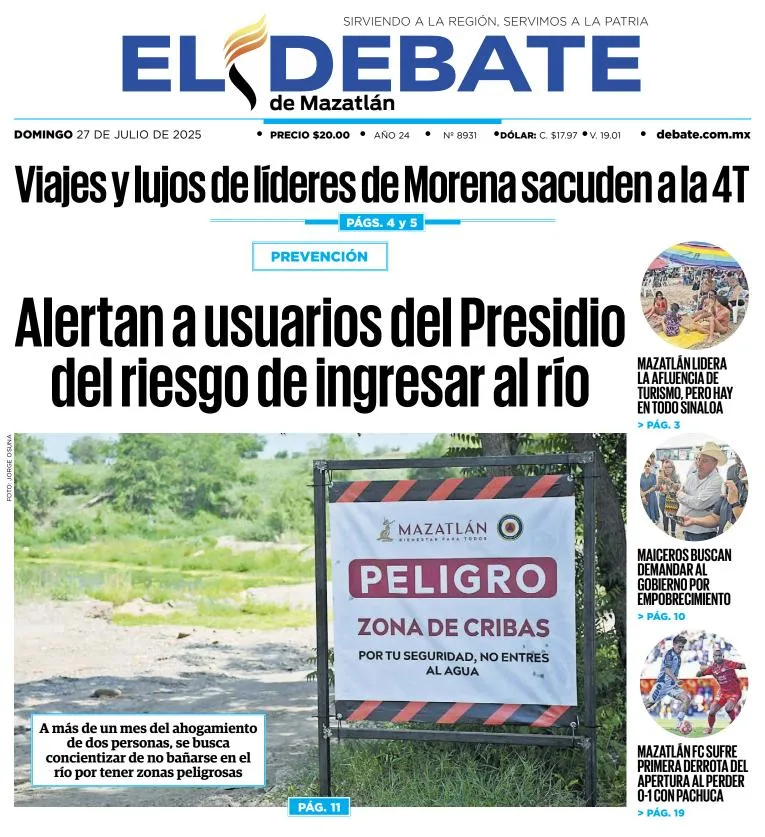 Portada de El Debate de Mazatlan