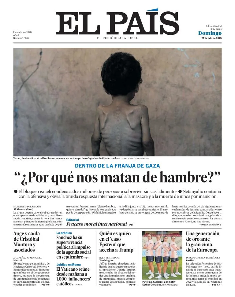 Portada de El Pais del domingo, 27 de julio de 2025