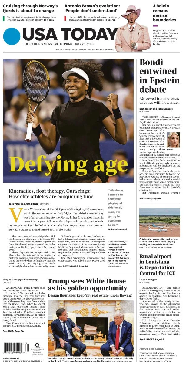 Portada de Usa Today del lunes, 28 de julio de 2025