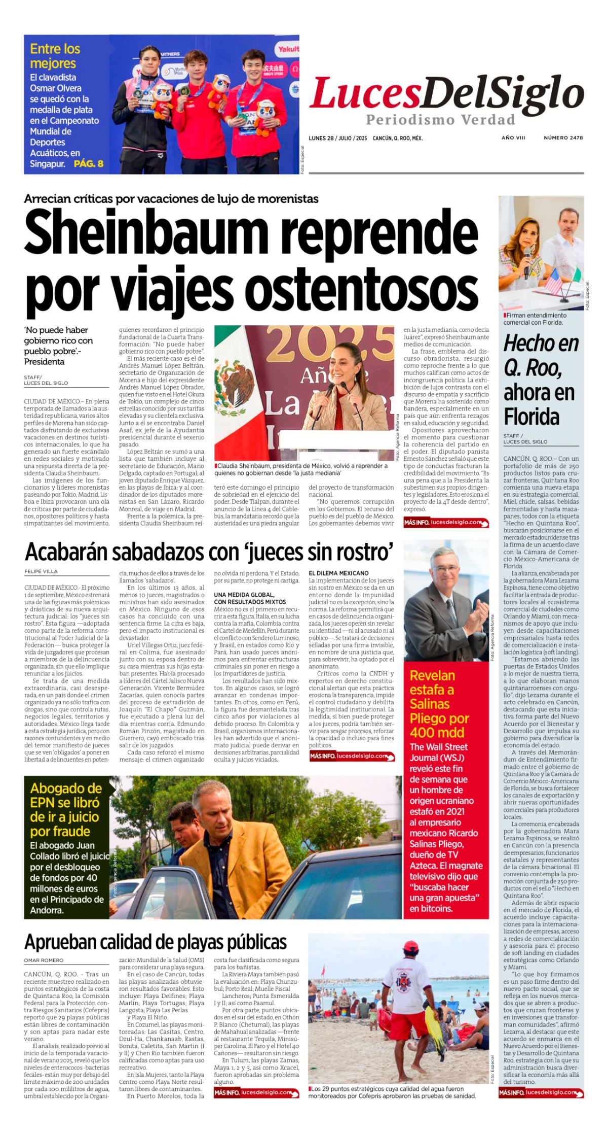 Portada de Luces del Siglo del lunes, 28 de julio de 2025