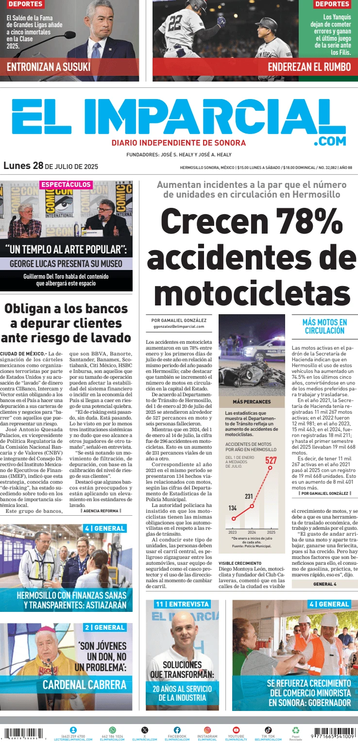 Portada de El Imparcial del lunes, 28 de julio de 2025