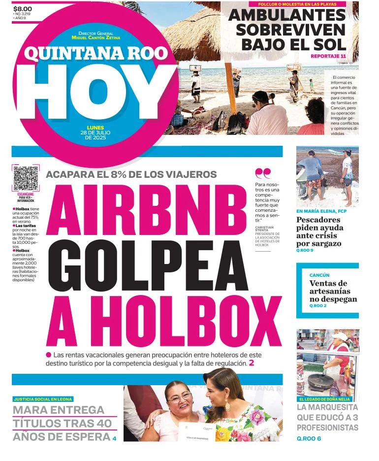 Portada de Quintana Roo Hoy del lunes, 28 de julio de 2025