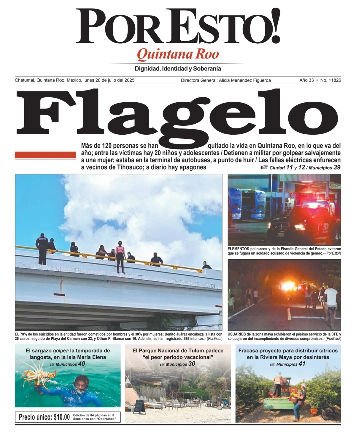 Portada de Por Esto (quintana Roo Chetumal) del lunes, 28 de julio de 2025