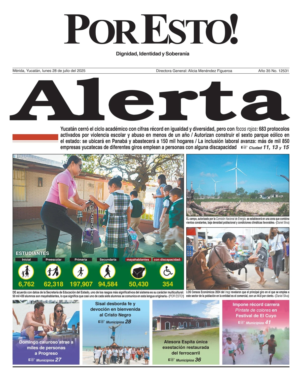 Portada de Por Esto (merida, Yucatan) del lunes, 28 de julio de 2025