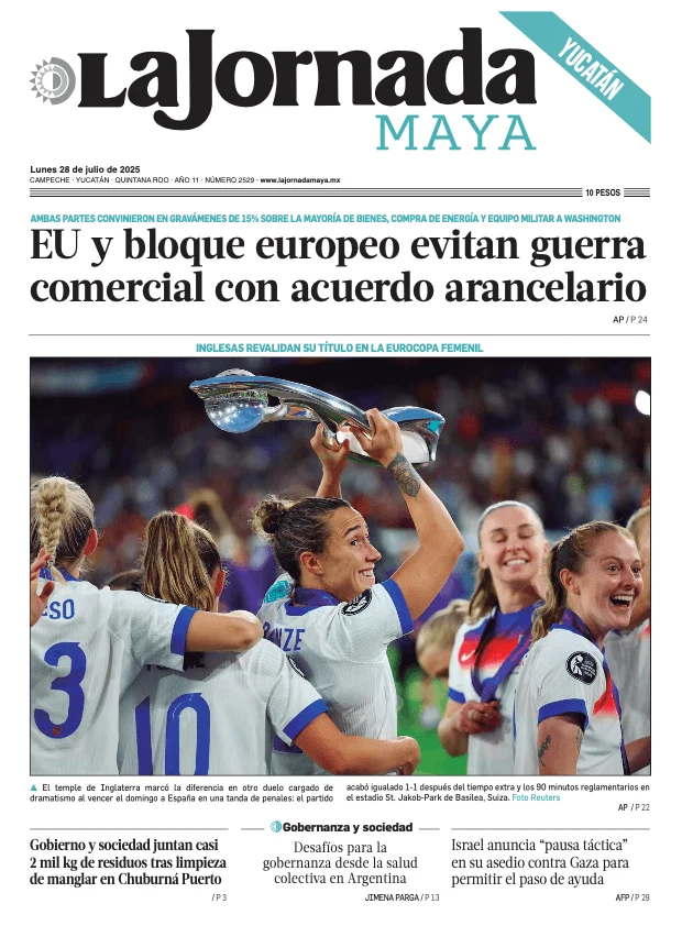 Portada de La Jornada Maya Yucatán del lunes, 28 de julio de 2025