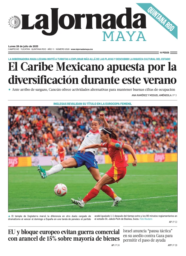 Portada de La Jornada Maya Quintana Roo del lunes, 28 de julio de 2025