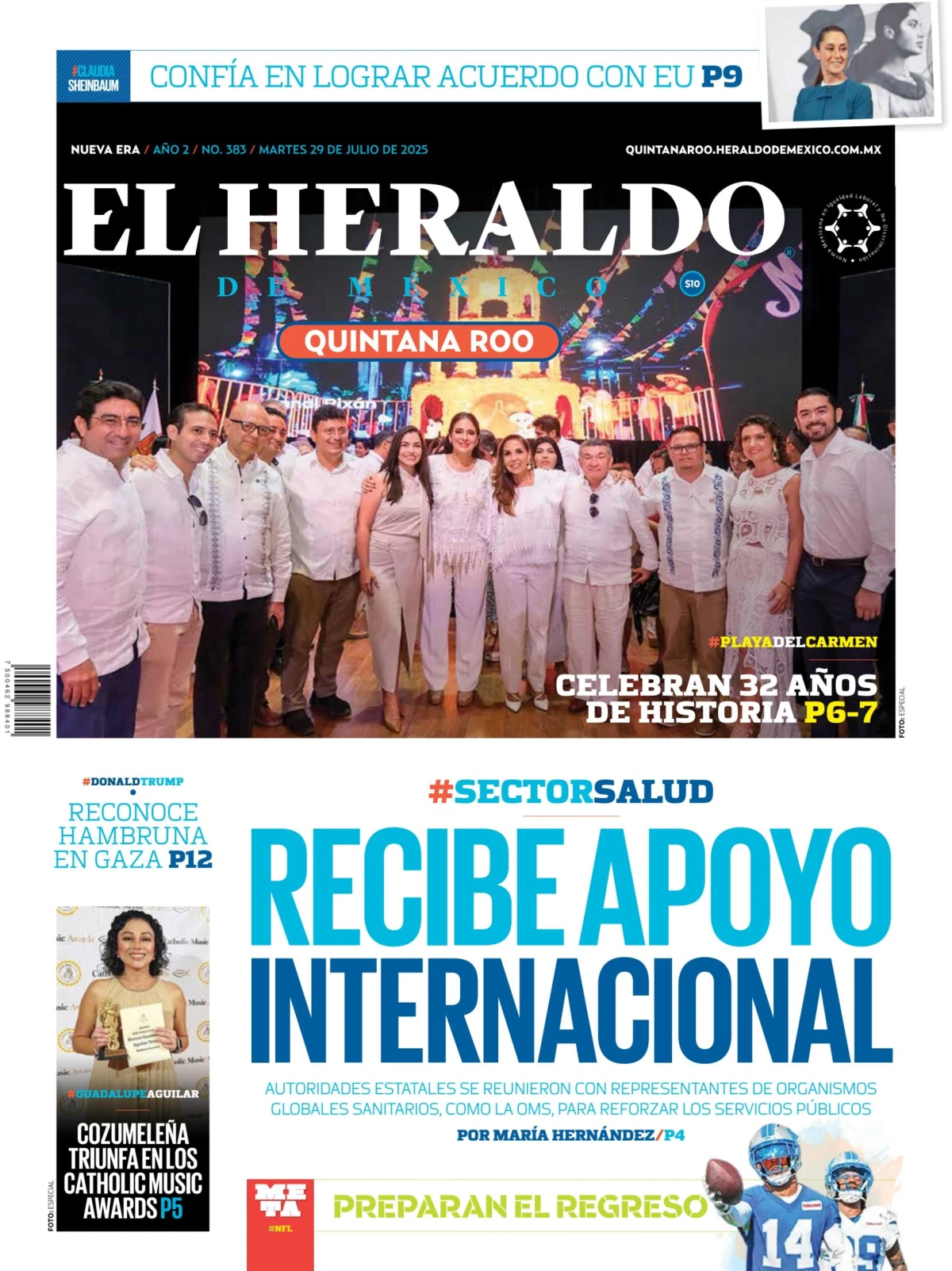 Portada de El Heraldo de Mexico - Quintana Roo del martes, 29 de julio de 2025