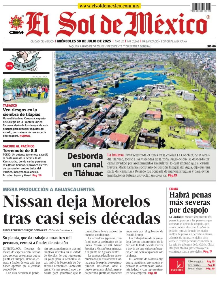 Portada de El Sol de Mexico