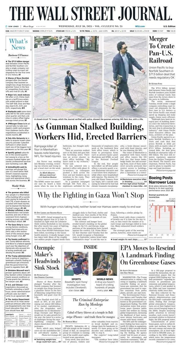 Portada de The Wall Street Journal del miércoles, 30 de julio de 2025