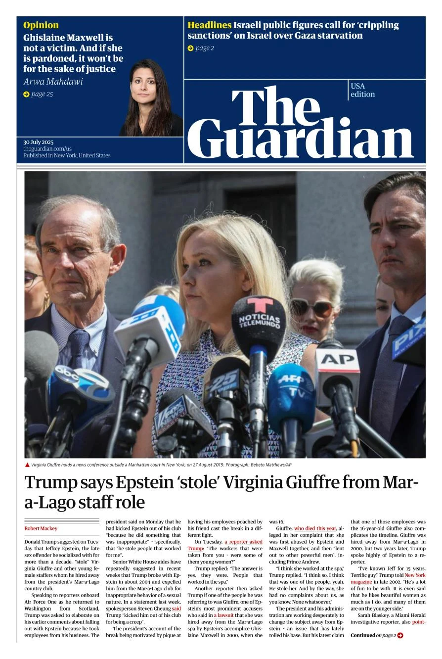 Portada de The Guardian (usa) del 2025-07-30