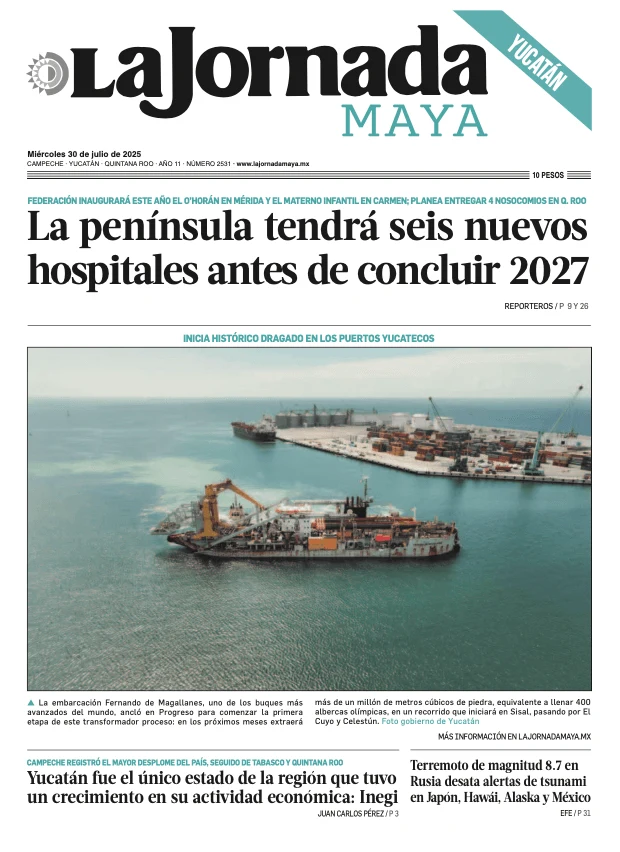 Portada de La Jornada Maya Yucatán del miércoles, 30 de julio de 2025