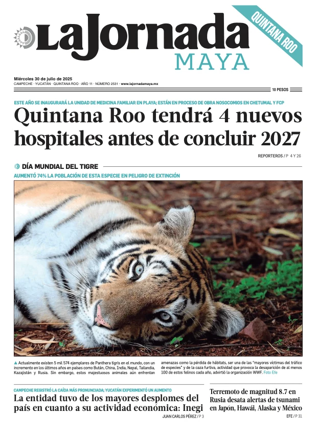 Portada de La Jornada Maya Quintana Roo del miércoles, 30 de julio de 2025