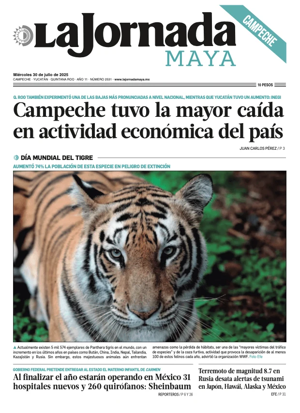 Portada de La Jornada Maya Campeche del miércoles, 30 de julio de 2025