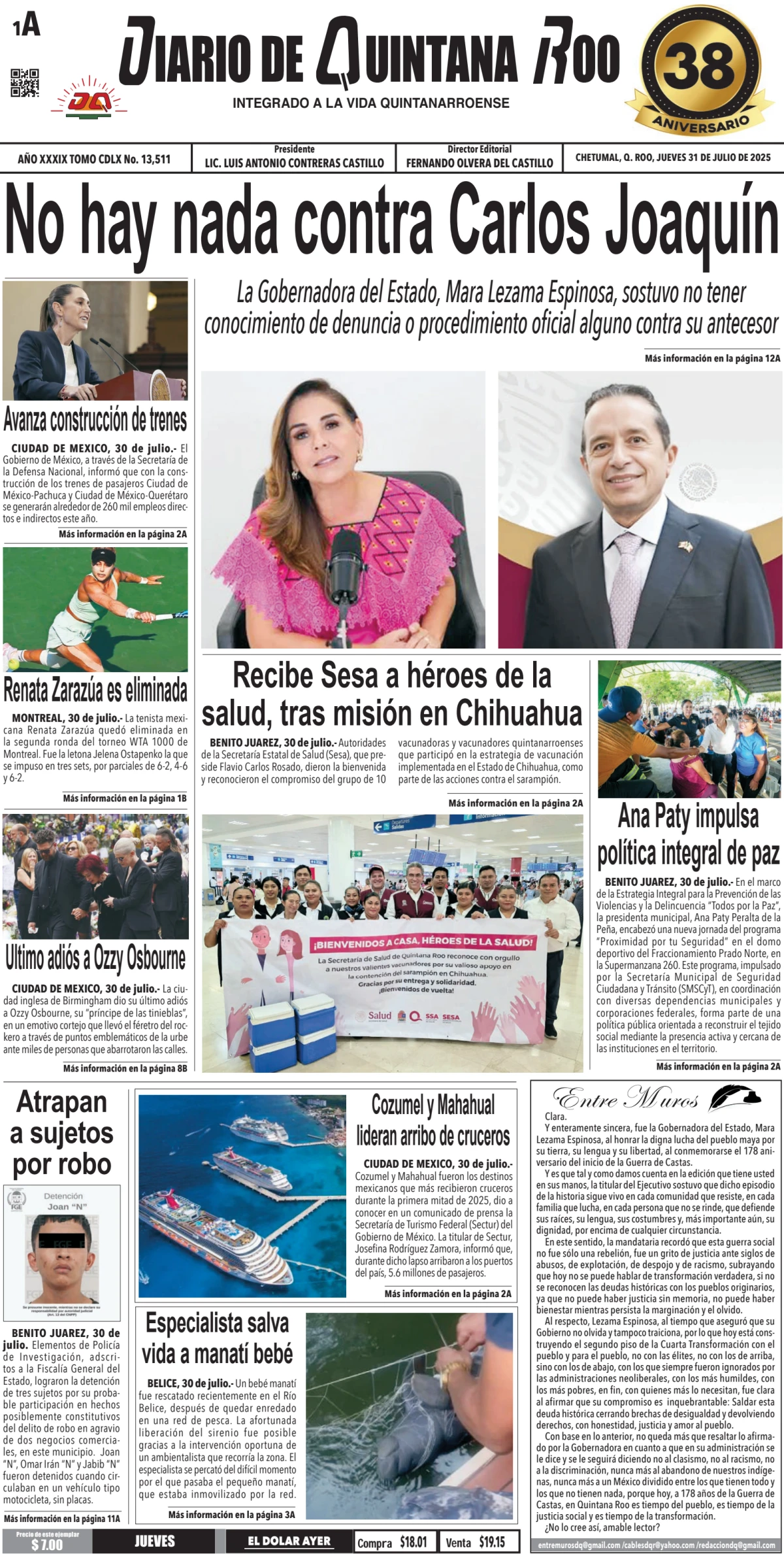 Portada de Diario de Quintana Roo (portada)