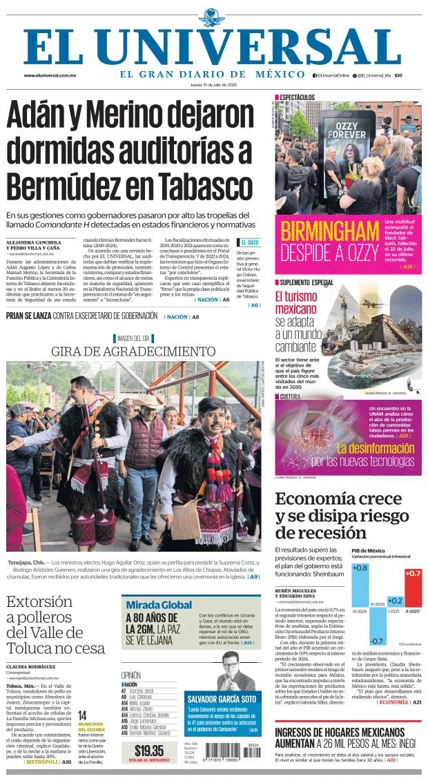 Portada de El Universal