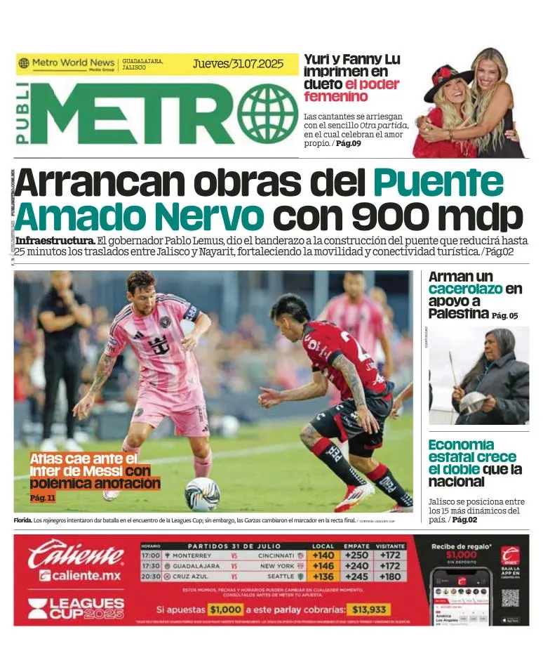 Portada de Publimetro Guadalajara del 2025-07-31