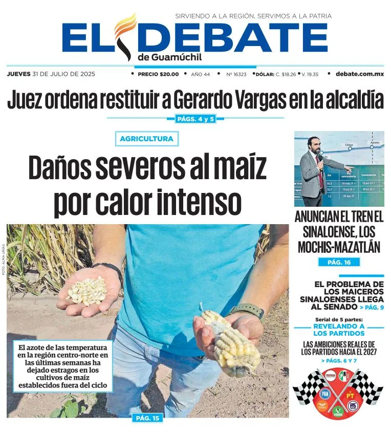 Portada de El Debate de Guamuchil del 2025-07-31