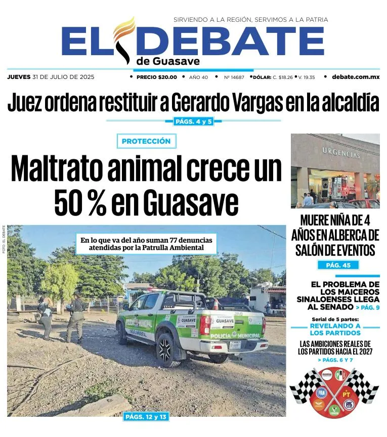 Portada de El Debate de Guasave del 2025-07-31