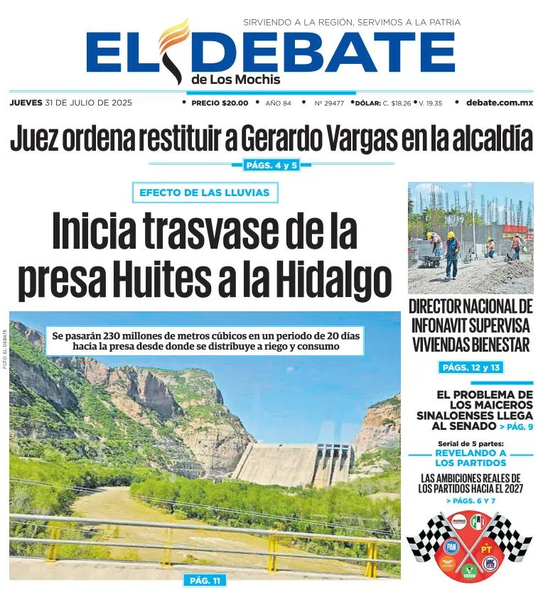 Portada de El Debate de los Mochis del 2025-07-31