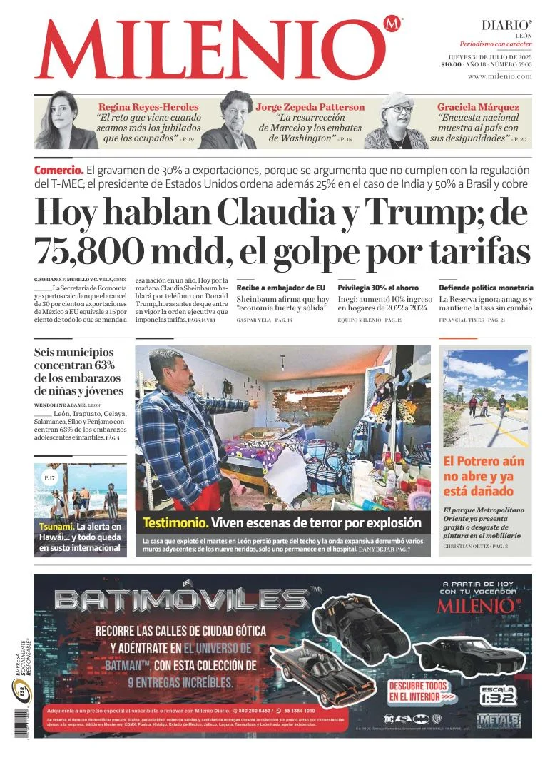 Portada de Milenio Leon del jueves, 31 de julio de 2025