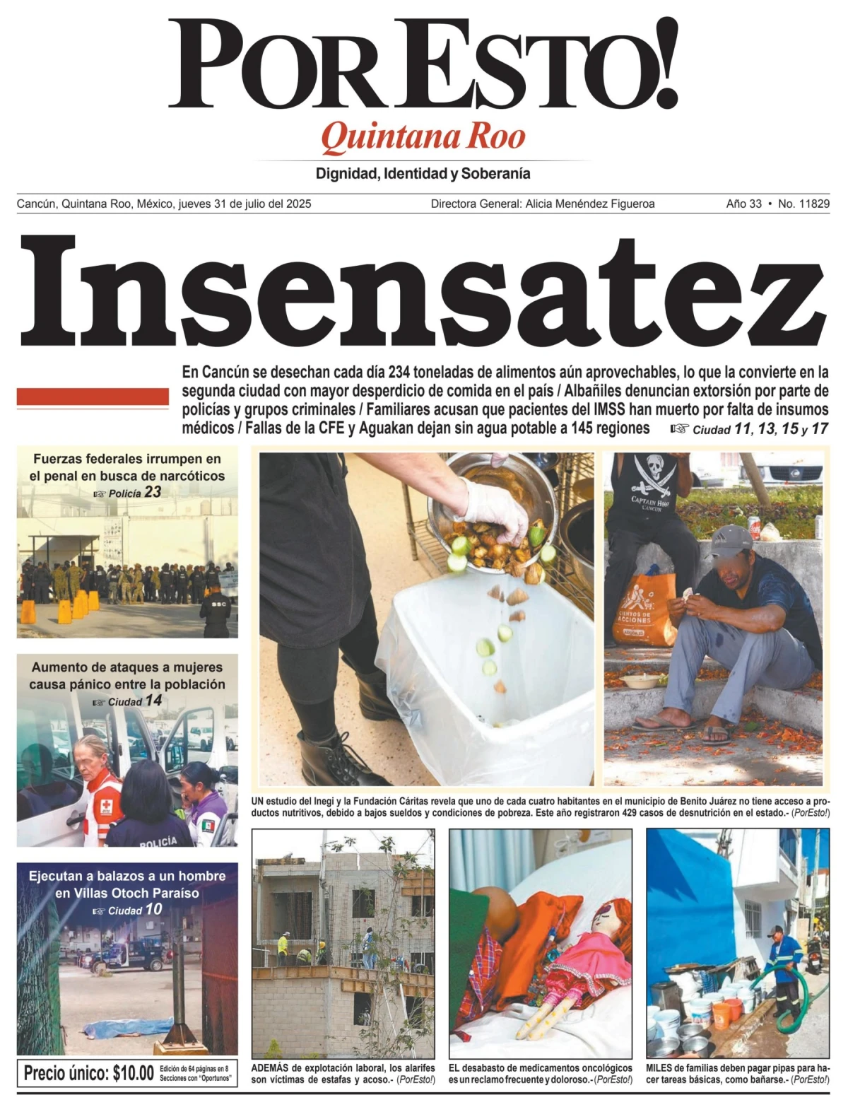 Portada de Por Esto (quintana Roo Cancun) del jueves, 31 de julio de 2025