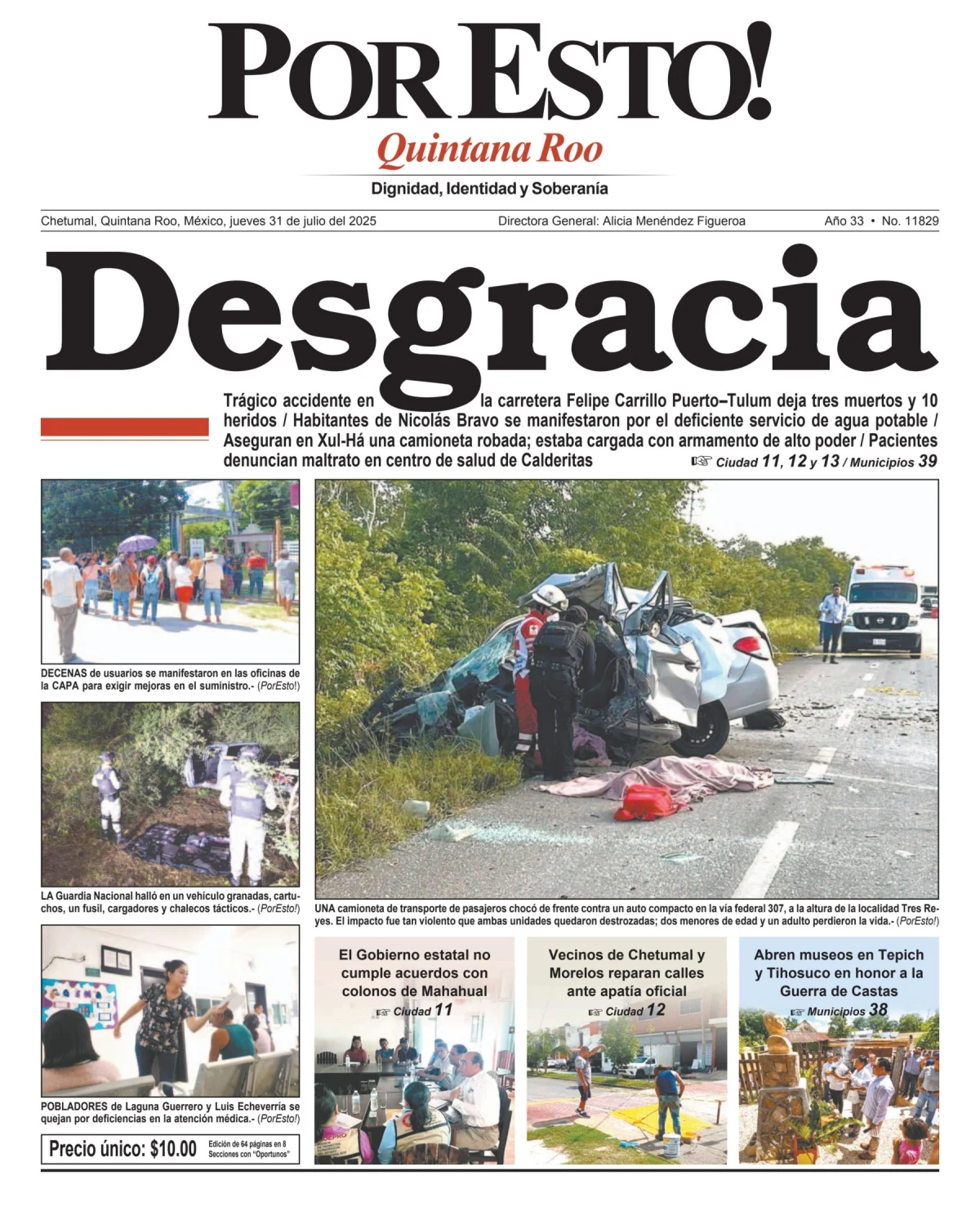 Portada de Por Esto (quintana Roo Chetumal) del jueves, 31 de julio de 2025