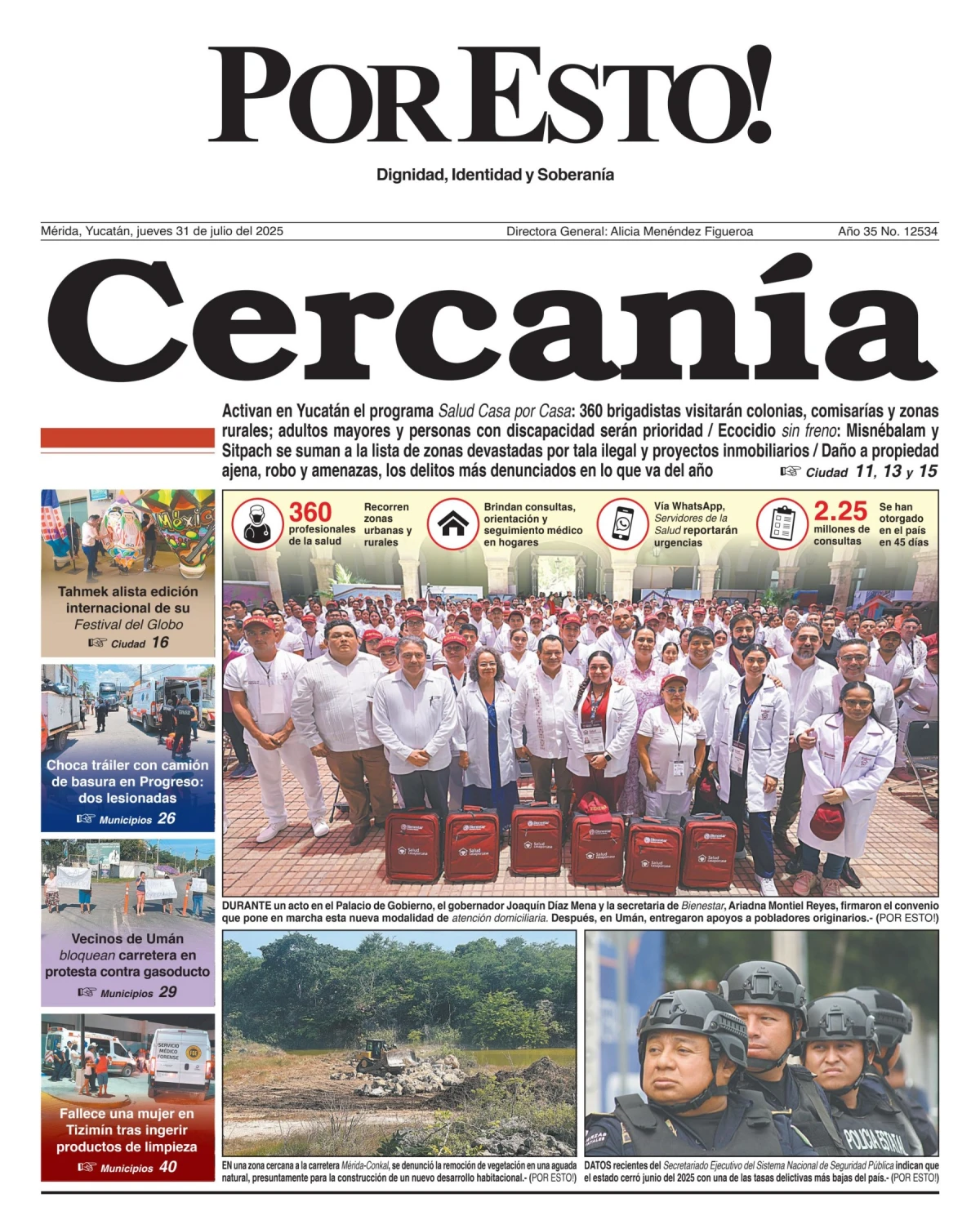 Portada de Por Esto (merida, Yucatan) del jueves, 31 de julio de 2025