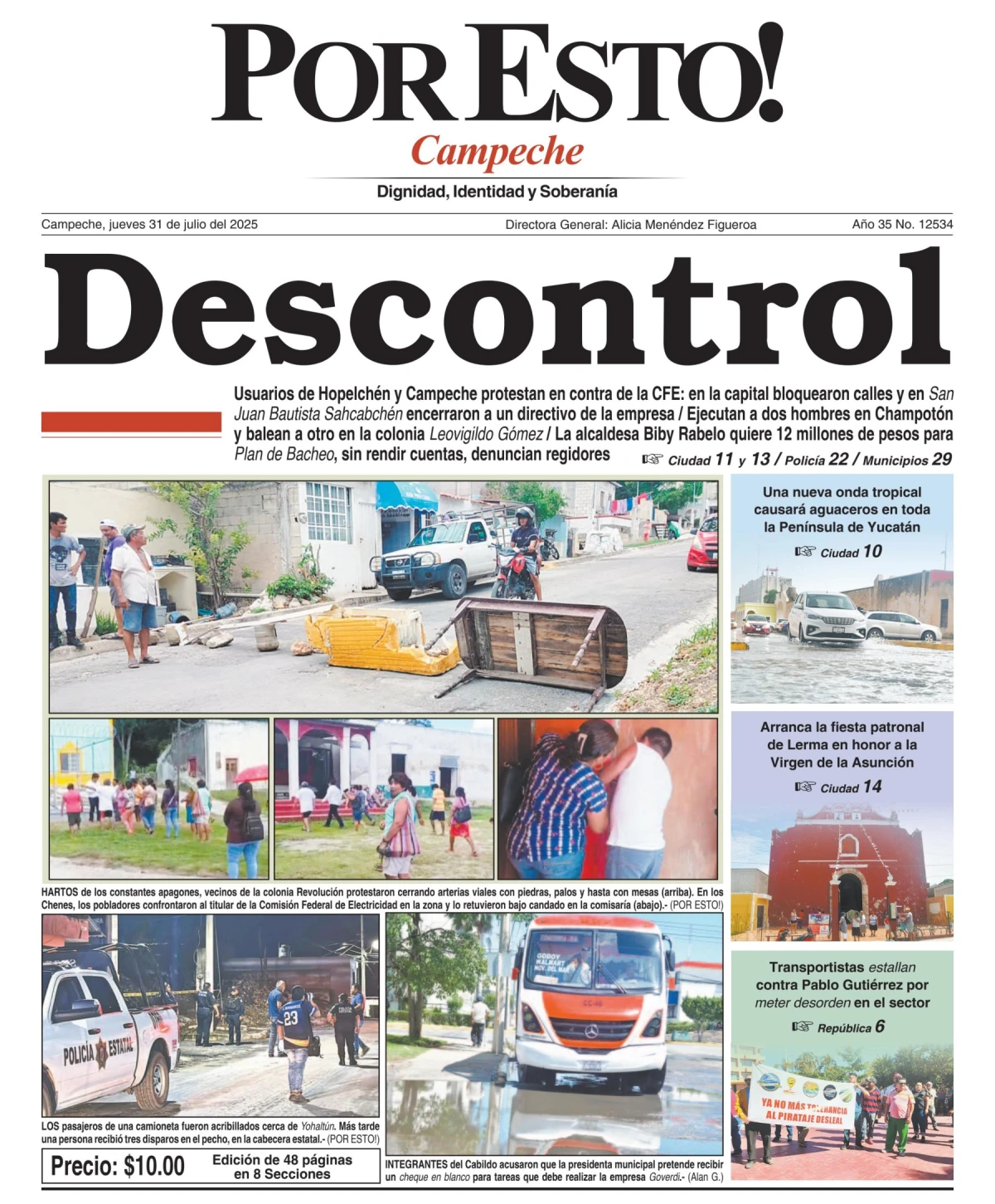 Portada de Por Esto (campeche) del jueves, 31 de julio de 2025
