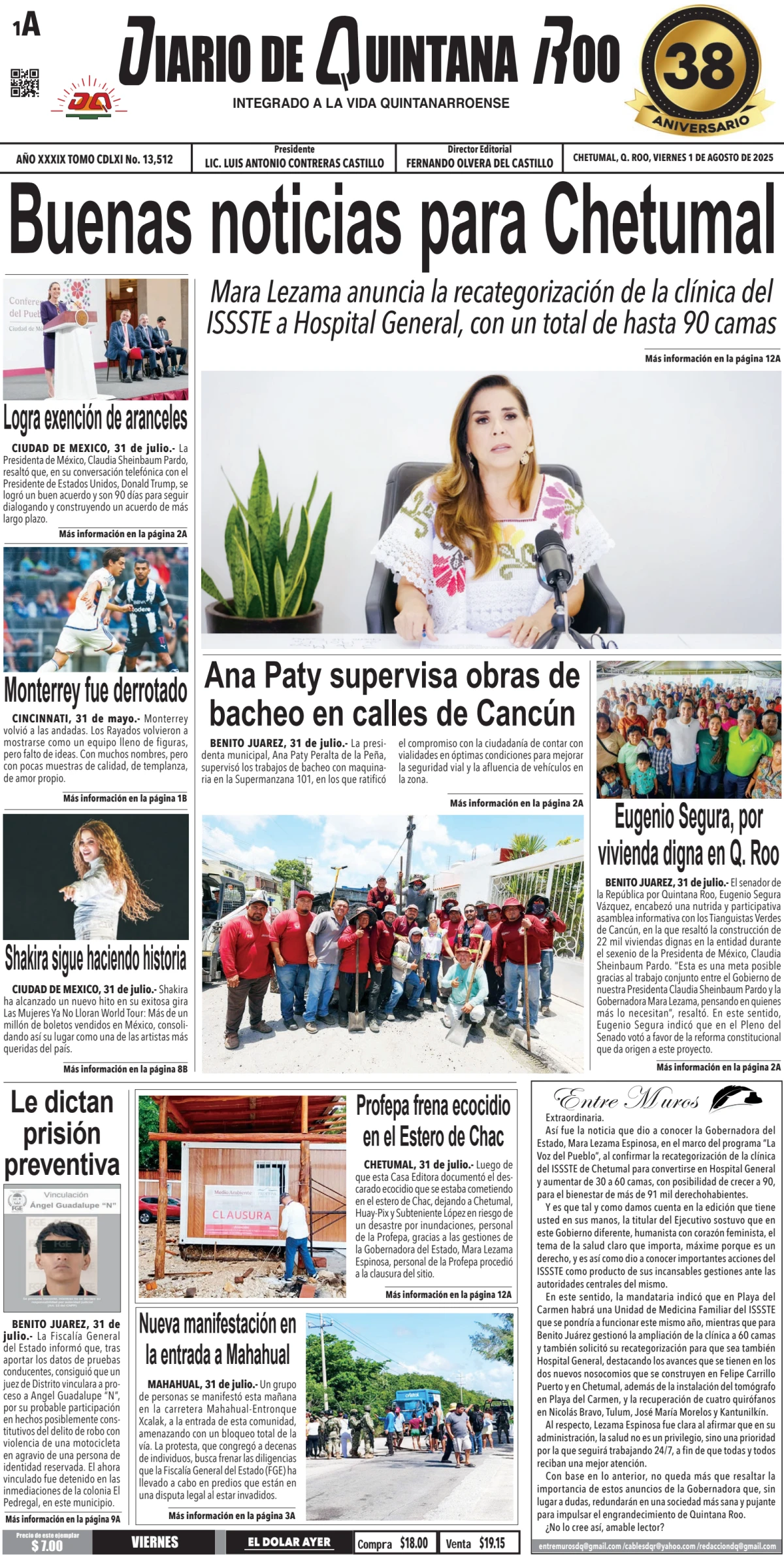 Portada de Diario de Quintana Roo (portada)