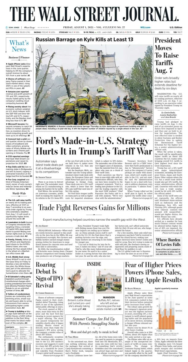Portada de The Wall Street Journal del viernes, 1 de agosto de 2025