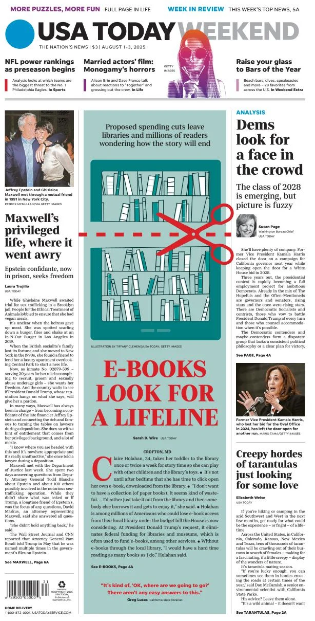 Portada de Usa Today del viernes, 1 de agosto de 2025