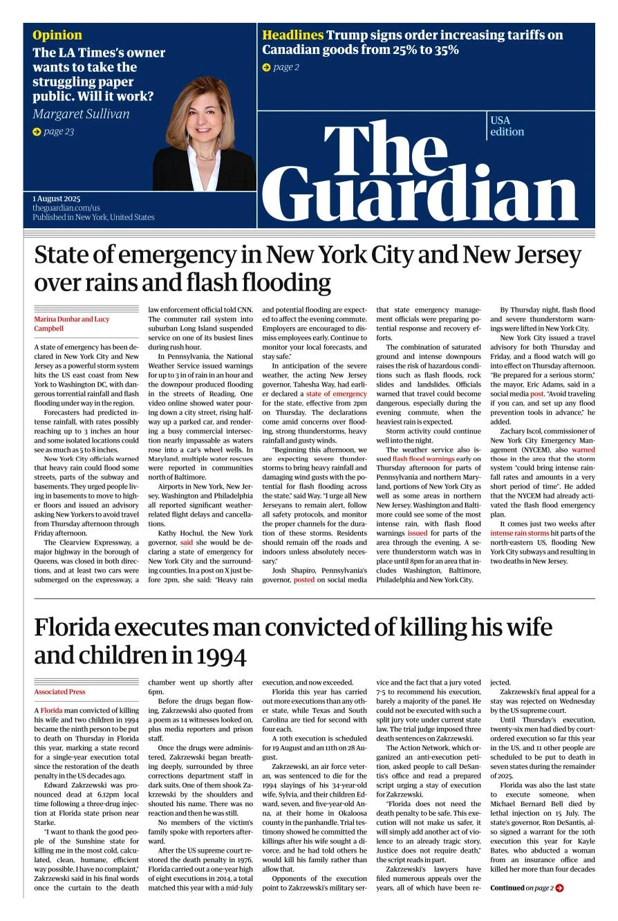 Portada de The Guardian (usa)