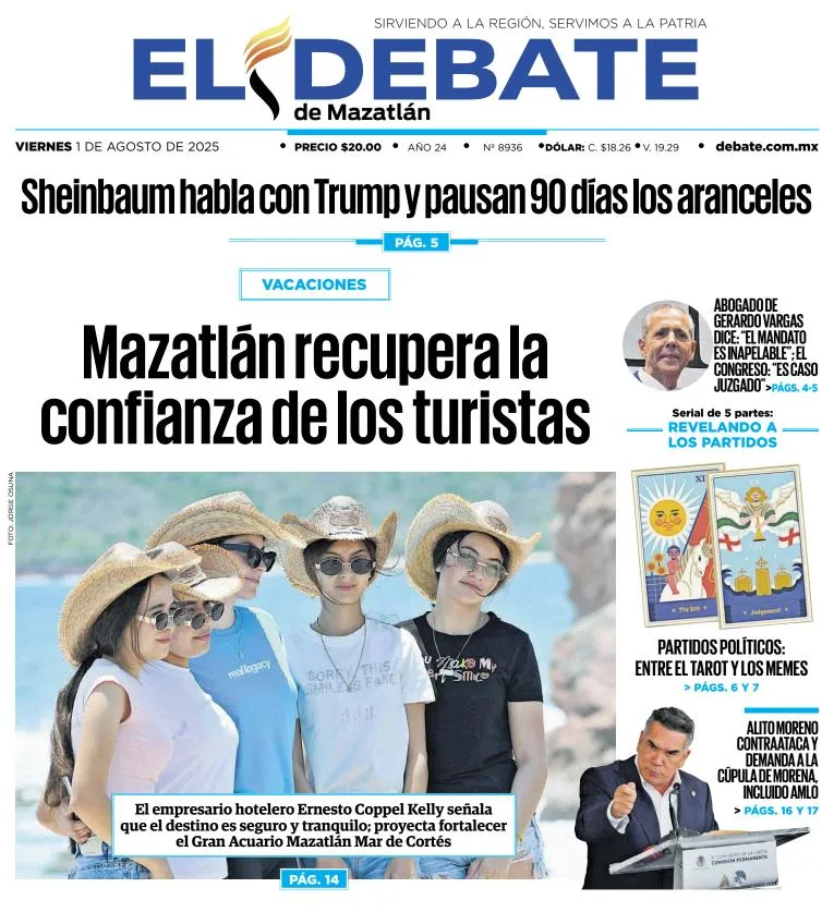 Portada de El Debate de Mazatlan del 2025-08-01