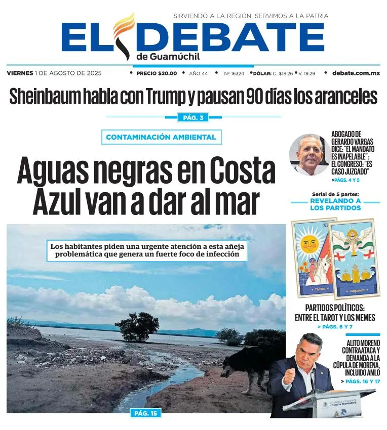 Portada de El Debate de Guamuchil del 2025-08-01
