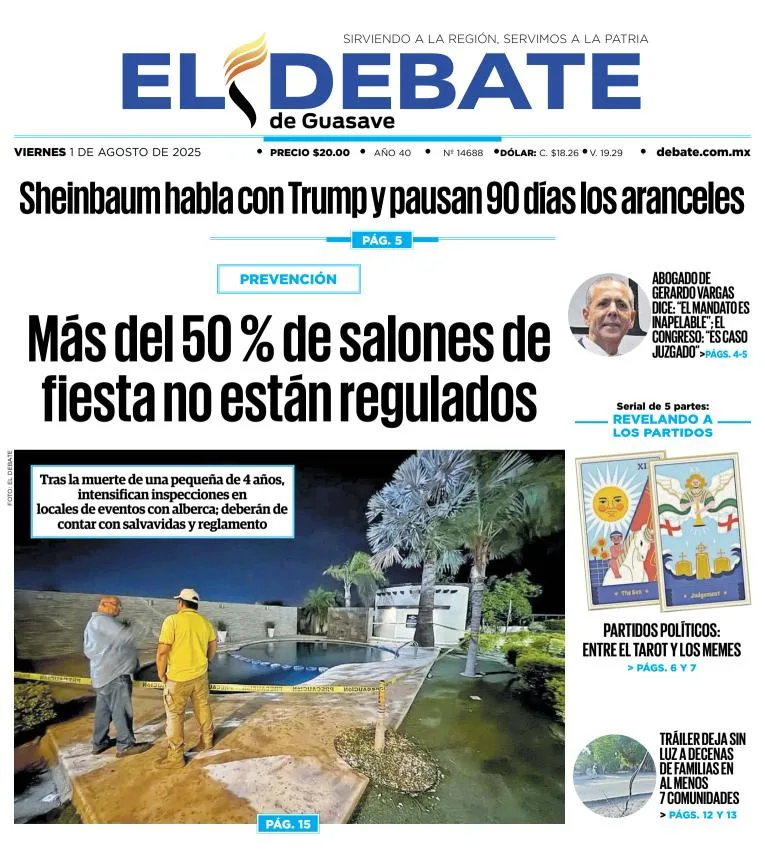 Portada de El Debate de Guasave del 2025-08-01