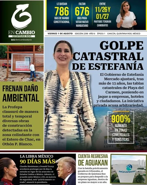 Portada de En Cambio - Quintana Roo (portada) del viernes, 1 de agosto de 2025