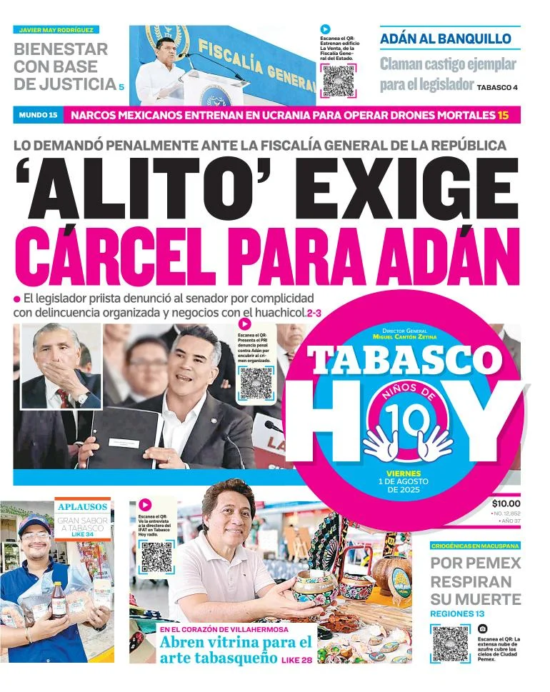 Portada de Tabasco Hoy del 2025-08-01