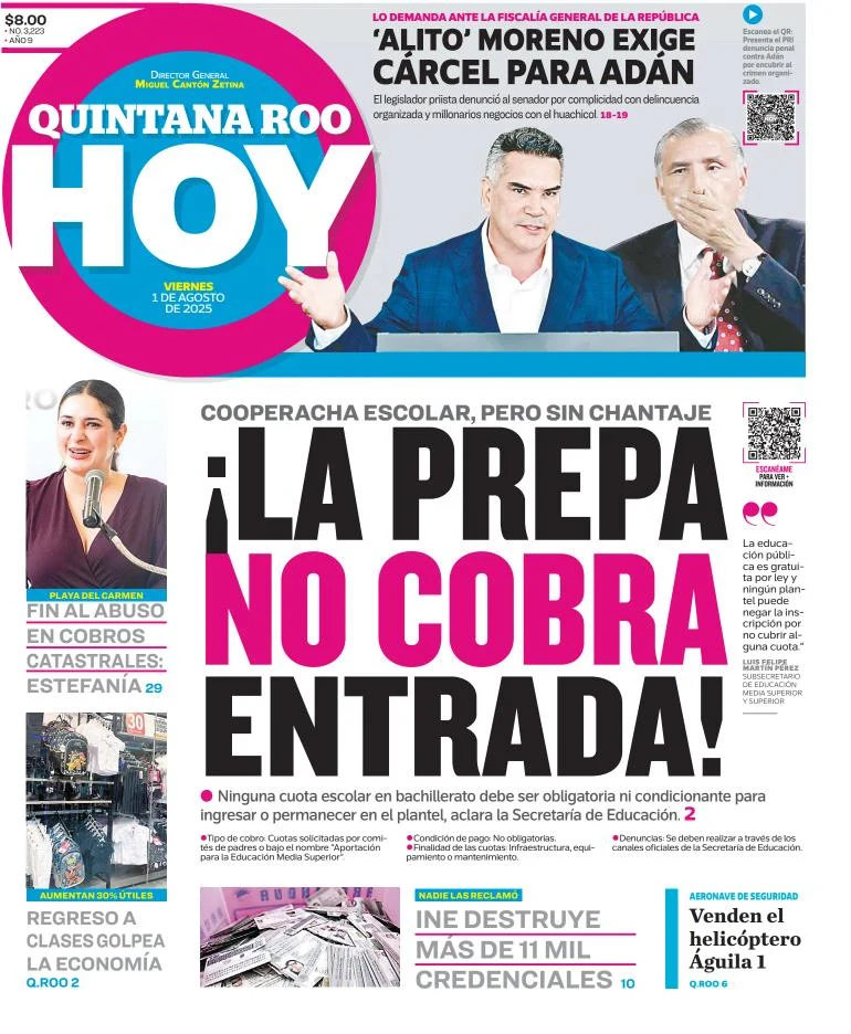 Portada de Quintana Roo Hoy del 2025-08-01