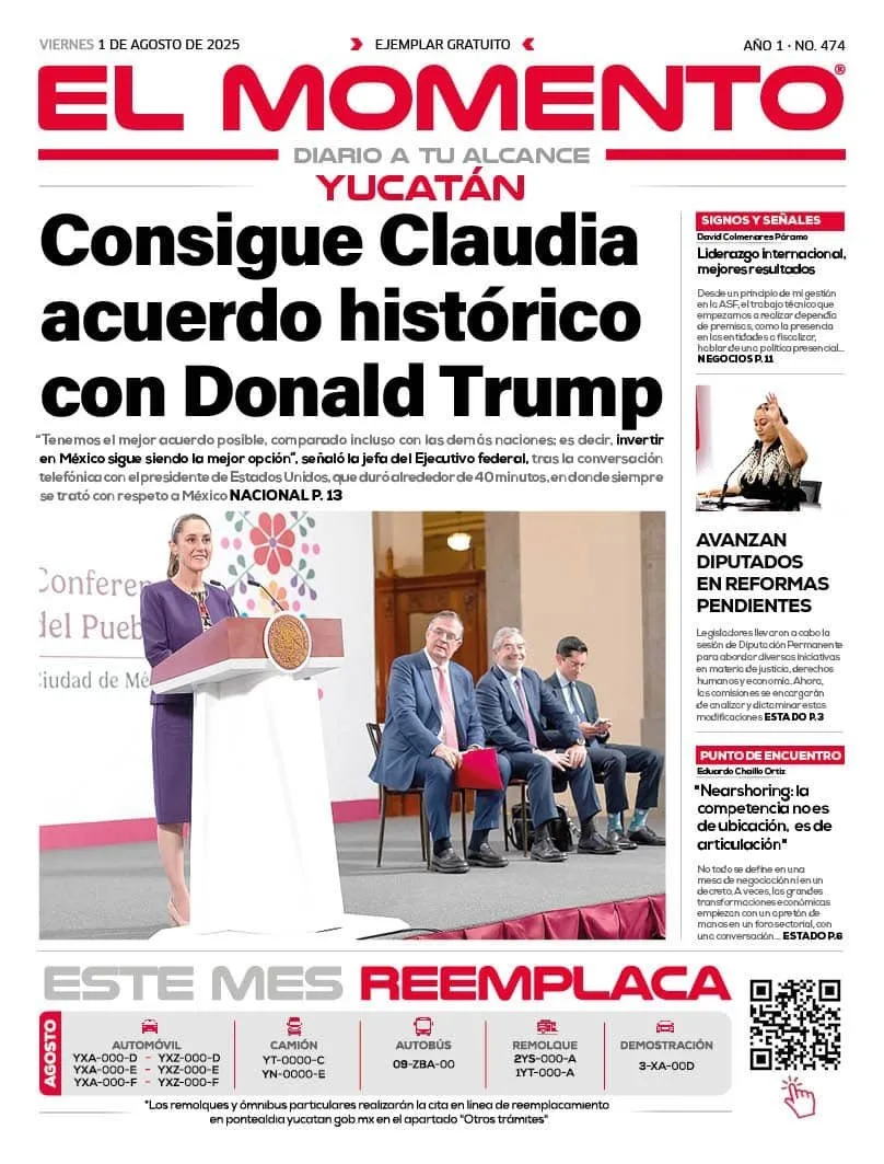 Portada de El Momento Yucatan del viernes, 1 de agosto de 2025