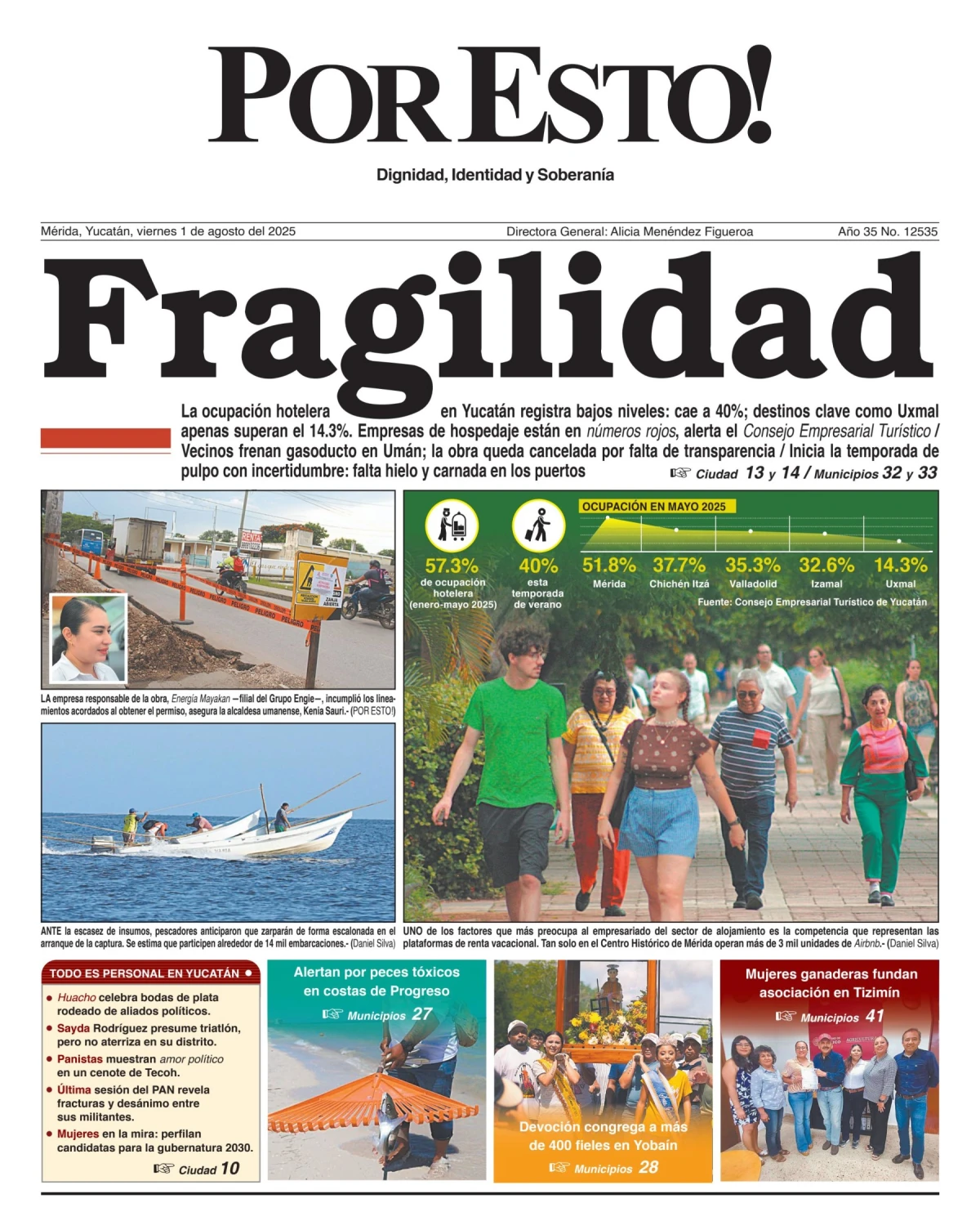 Portada de Por Esto (merida, Yucatan) del viernes, 1 de agosto de 2025