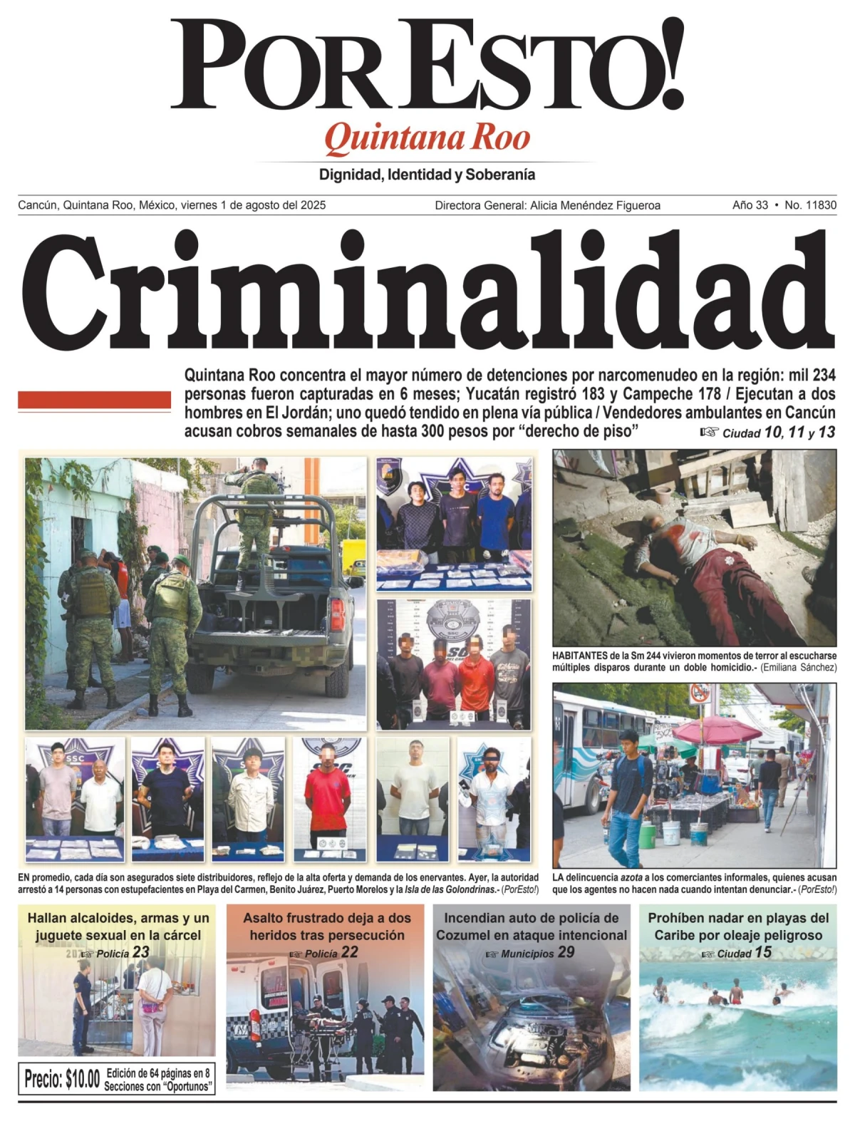 Portada de Por Esto (quintana Roo Cancun) del viernes, 1 de agosto de 2025