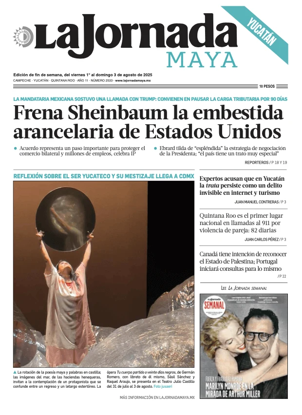 Portada de La Jornada Maya Yucatán del viernes, 1 de agosto de 2025