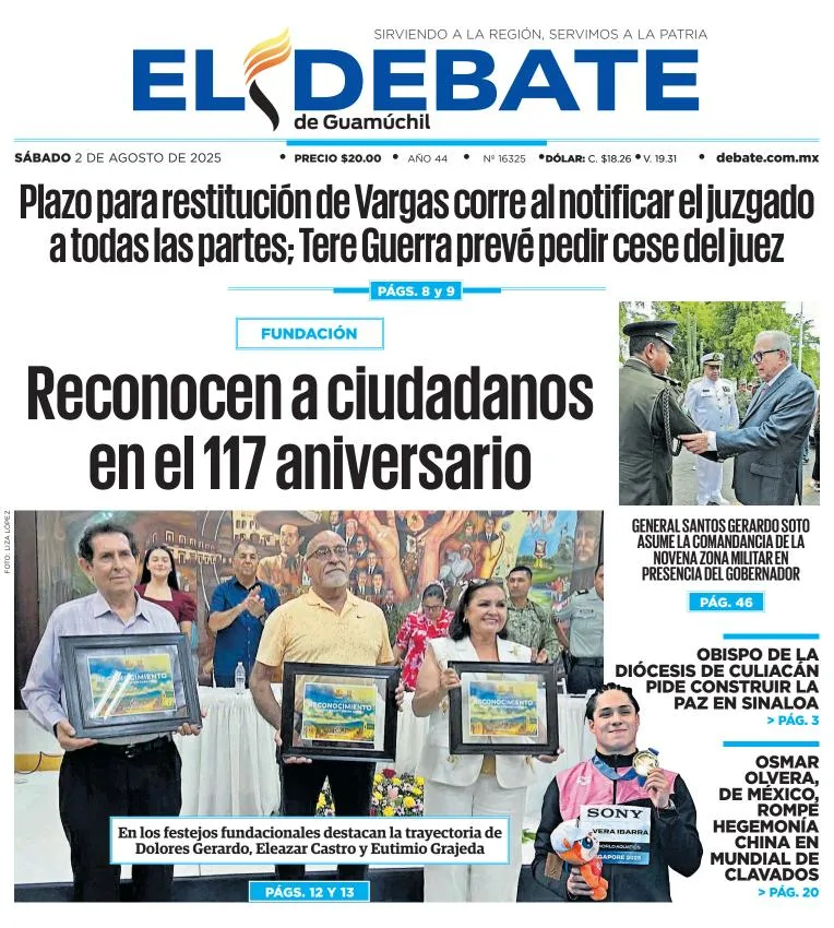 Portada de El Debate de Guamuchil del 2025-08-02