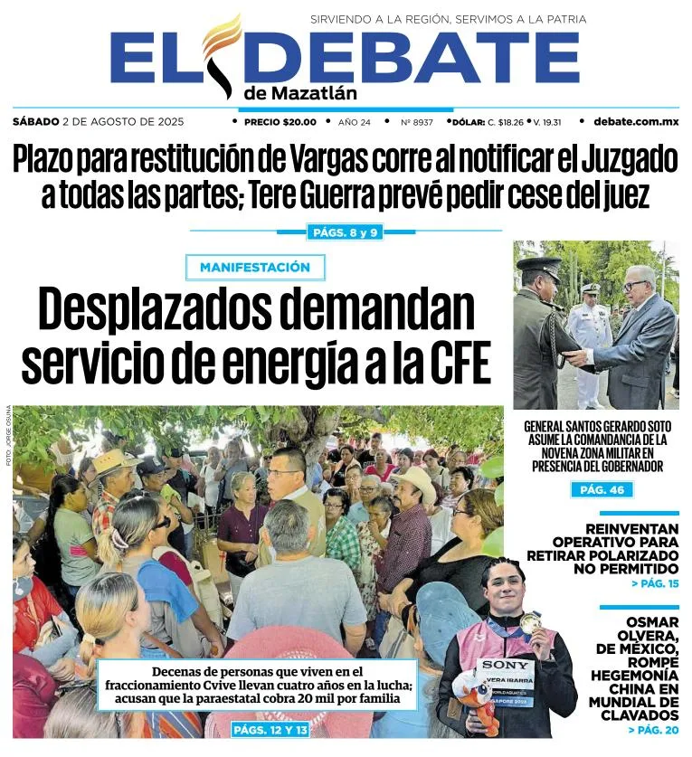 Portada de El Debate de Mazatlan del 2025-08-02