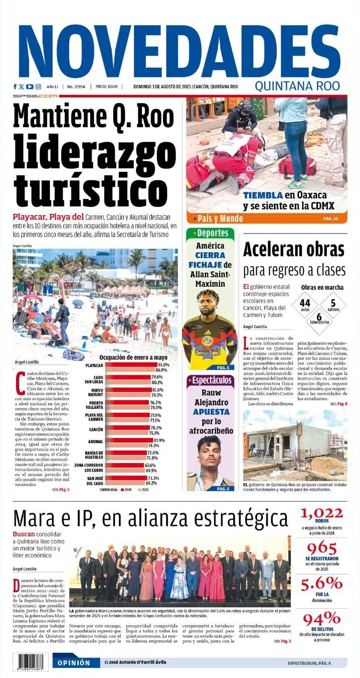 Portada de Novedades Quintana Roo