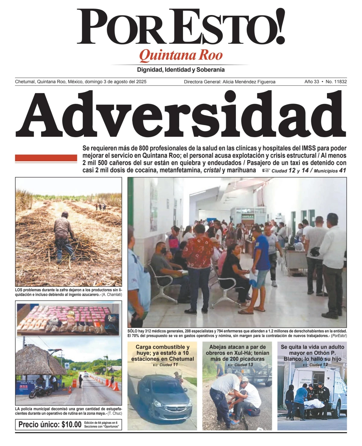 Portada de Por Esto (quintana Roo Chetumal) del domingo, 3 de agosto de 2025