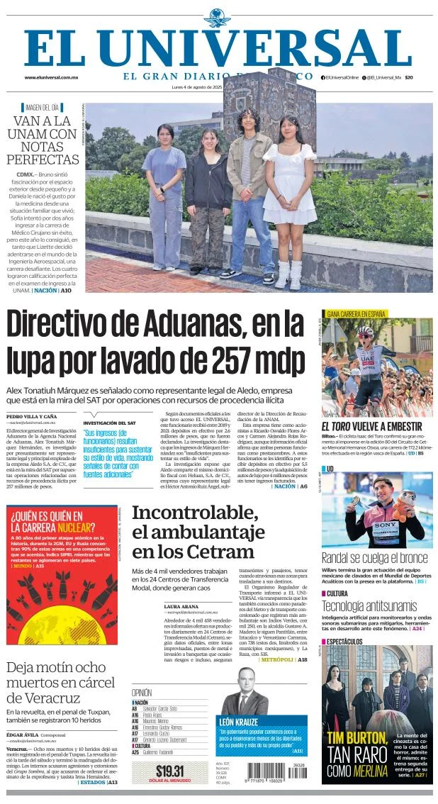 Portada de El Universal