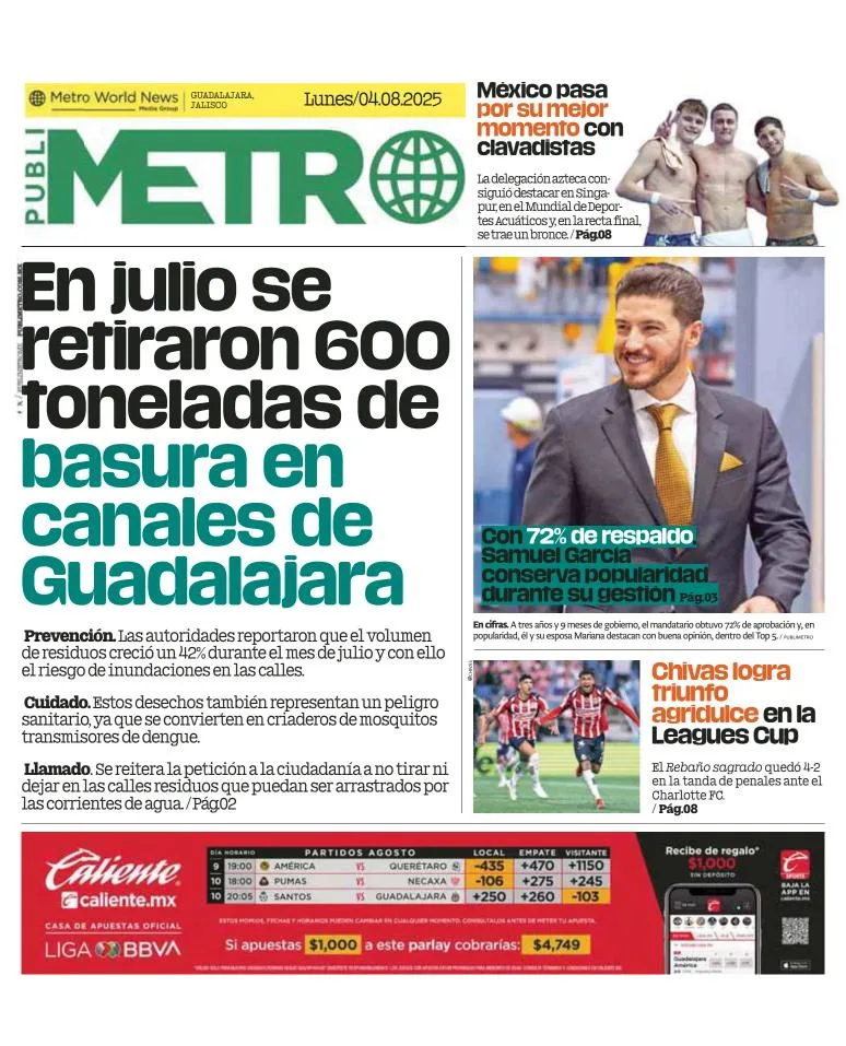 Portada de Publimetro Guadalajara del lunes, 4 de agosto de 2025